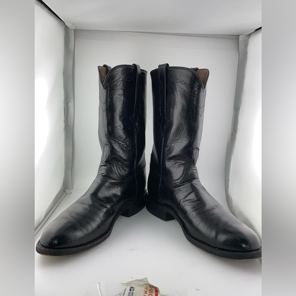 Lucchese 674669 Men Black Goat Leather Western Cowboy Boots Sz 9.5D